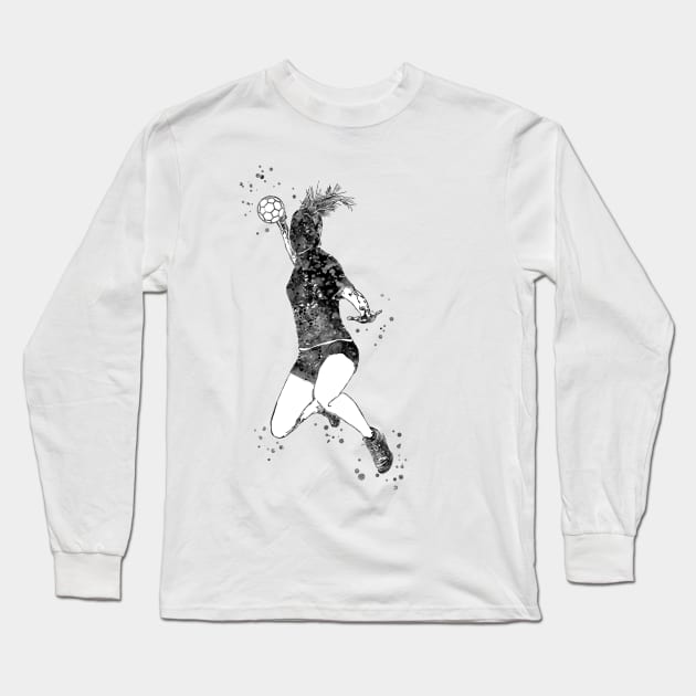 Handball Player Girl Hits The Ball Long Sleeve T-Shirt by RosaliArt